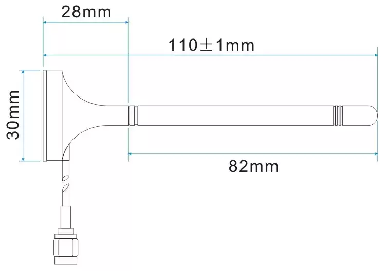 Mechanische Abmessungen der 433 MHz kleinen Saugnapfantenne SW433-ZXPXM Mechanische Abmessungen der 433 MHz kleinen Saugnapfantenne SW433-ZXPXM