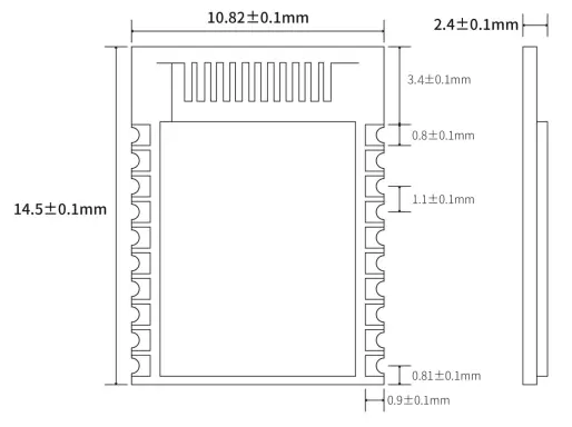 Mechanische Abmessungen des BLE 5.1-Moduls BLE5101