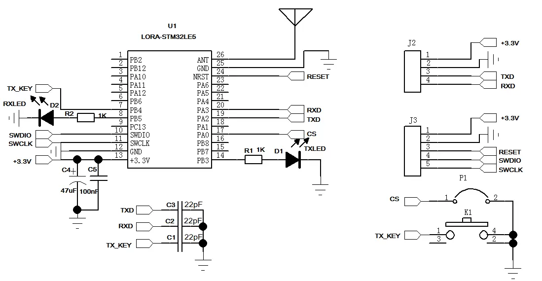 Anwendungsschaltung des SOC-Moduls LoRa-STM32WLE5 Anwendungsschaltung des SOC-Moduls LoRa-STM32WLE5
