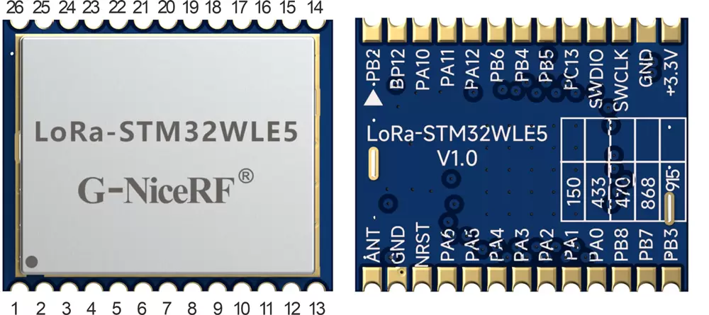 Pin-Belegung des SOC-Moduls LoRa-STM32WLE5 Pin-Belegung des SOC-Moduls LoRa-STM32WLE5
