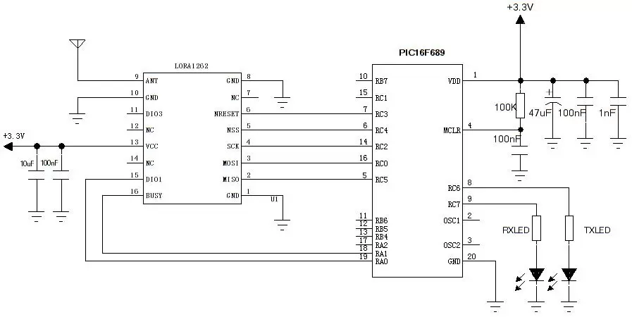 Anwendungsschaltung des LoRa-Funkmoduls LoRa1262 - 915