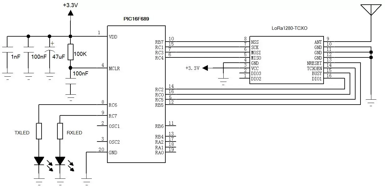 Anwendungsschaltung des 2,4 GHz SX1280/SX1281 TCXO-LoRa-Funkmoduls LoRa128X - T