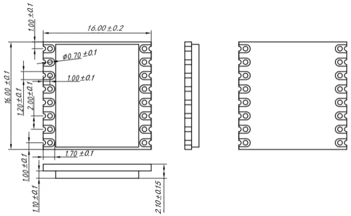 Mechanische Abmessungen des 2,4 GHz SX1280/SX1281 TCXO LoRa-Funkmoduls LoRa128X - T
