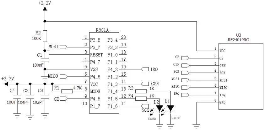 Anwendungsschaltung des 2,4-GHz-HF-Moduls RF2401Pro
