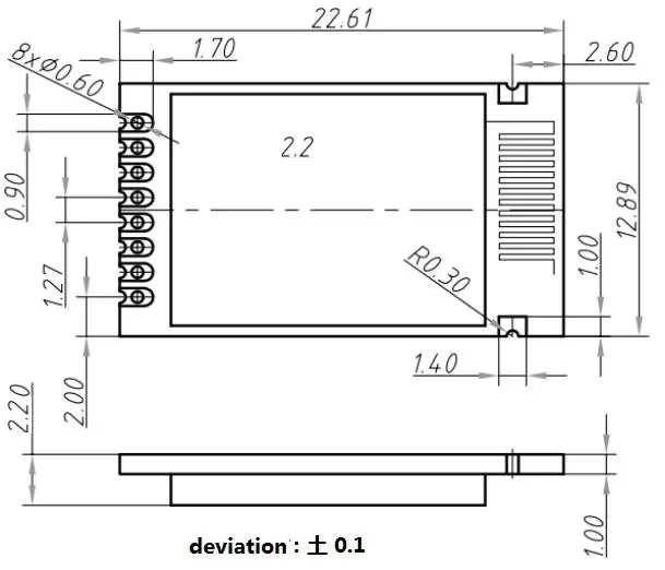 Mechanische Abmessungen des 2,4-GHz-HF-Moduls RF2401Pro
