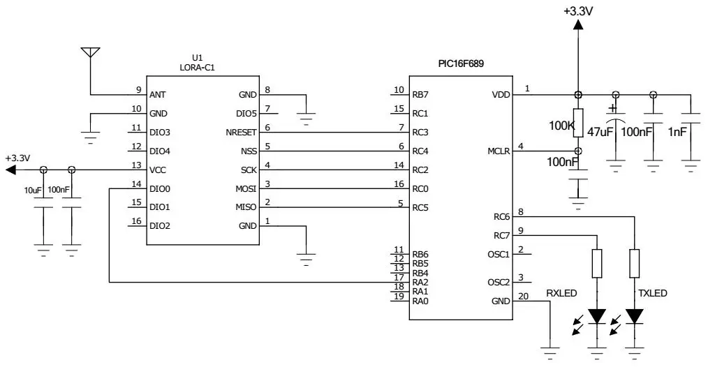 Anwendungsschaltung des drahtlosen 433/470 MHz LoRa-Moduls LoRa1278-C1