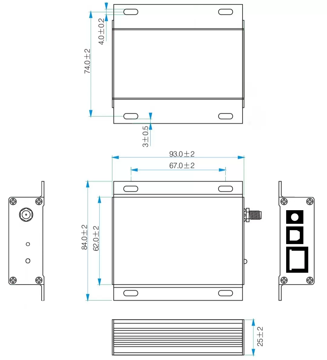 Mechanische Abmessungen des IoT-Sensorüberwachungssystem-Gateways IOT-G010