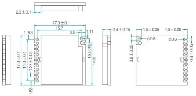Mechanische Abmessungen des HF-Transceiver-Moduls RF4463PRO-470 Mechanische Abmessungen des HF-Transceiver-Moduls RF4463PRO-470