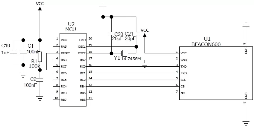 Anwendungsschaltung des eingebetteten UART-Beacon-Moduls Beacon600