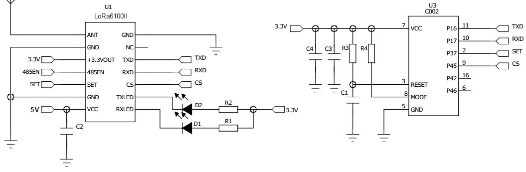 Anwendungsschaltung des Funkmoduls LoRa6100II Anwendungsschaltung des Funkmoduls LoRa6100II