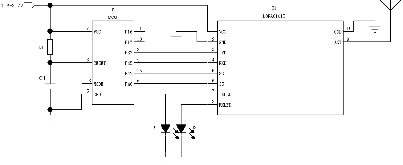 Anwendungsschaltung des LoRa-Moduls LoRa610II