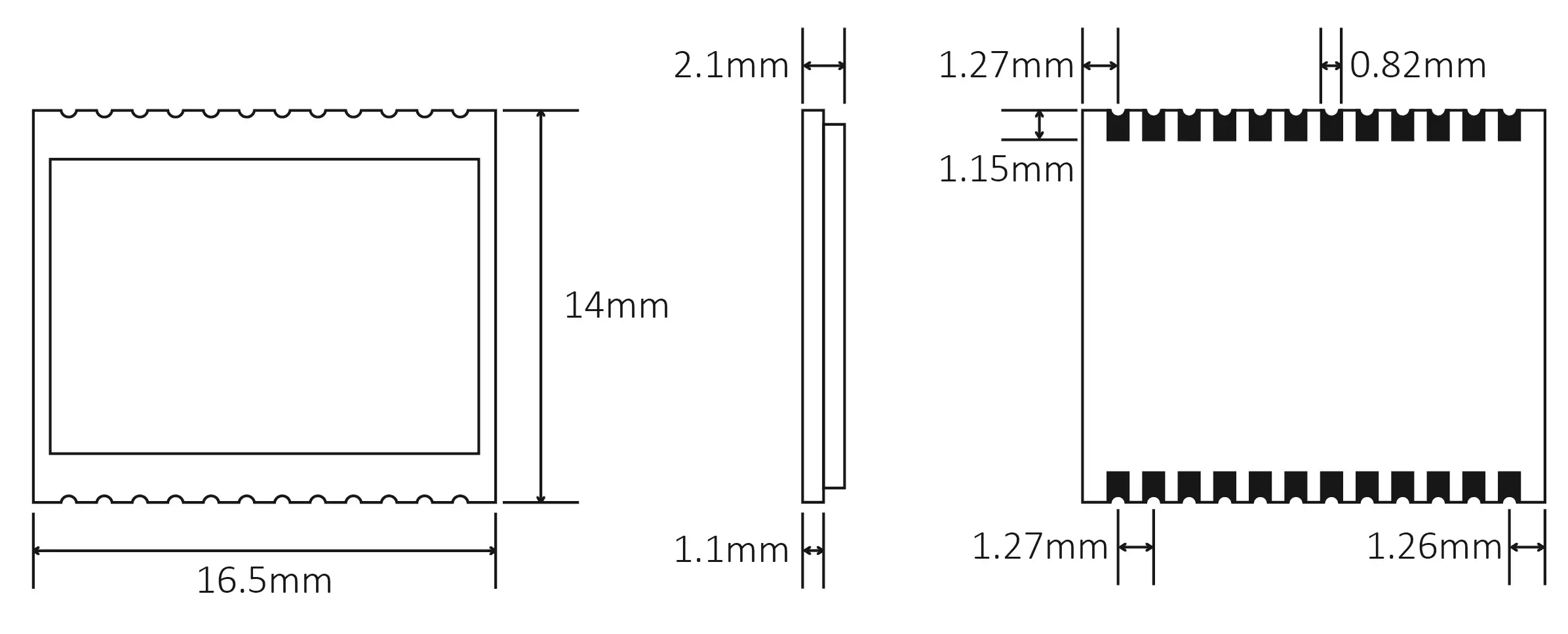 Mechanische Abmessungen des SOC-Moduls EFR32 Mechanische Abmessungen des SOC-Moduls EFR32