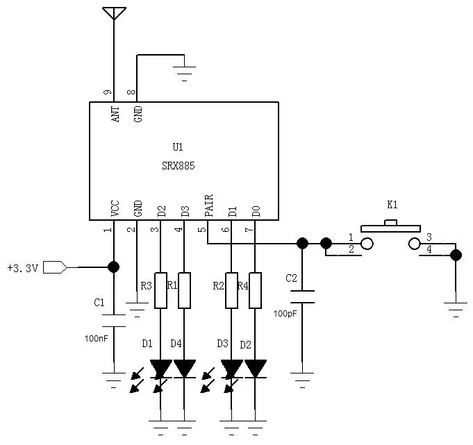 Anwendungsschaltung des drahtlosen ASK-Empfängermoduls SRX885 Anwendungsschaltung des drahtlosen ASK-Empfängermoduls SRX885