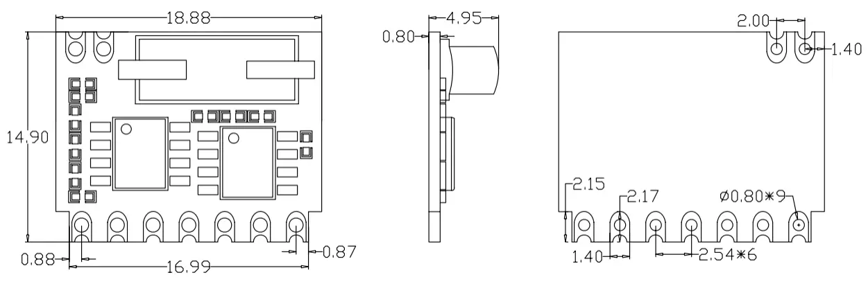 Mechanische Abmessungen des drahtlosen ASK-Empfängermoduls SRX885 Mechanische Abmessungen des drahtlosen ASK-Empfängermoduls SRX885