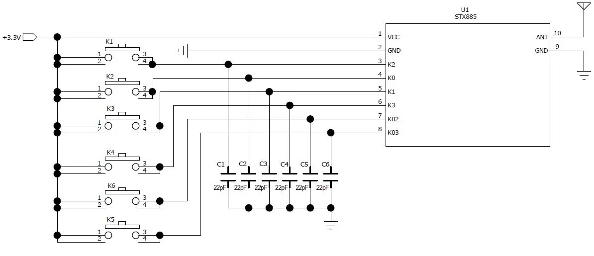 Anwendungsschaltung des drahtlosen ASK-Sendermoduls STX885 Anwendungsschaltung des drahtlosen ASK-Sendermoduls STX885