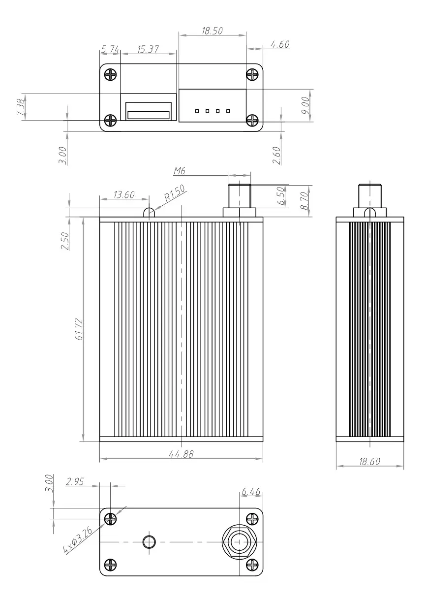 Mechanische Abmessungen des Walkie-Talkie-Steuerungs-Funkschaltermoduls SA809-RX mit Passwortschutz