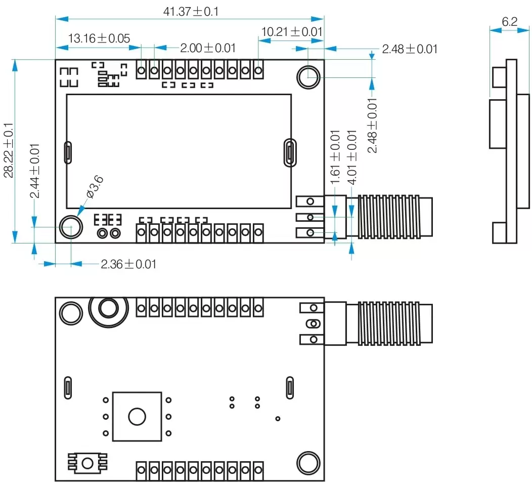 Mechanische Abmessungen des 1,5-W-Miniatur-Walkie-Talkie-Moduls SA828 mit vollem Funktionsumfang