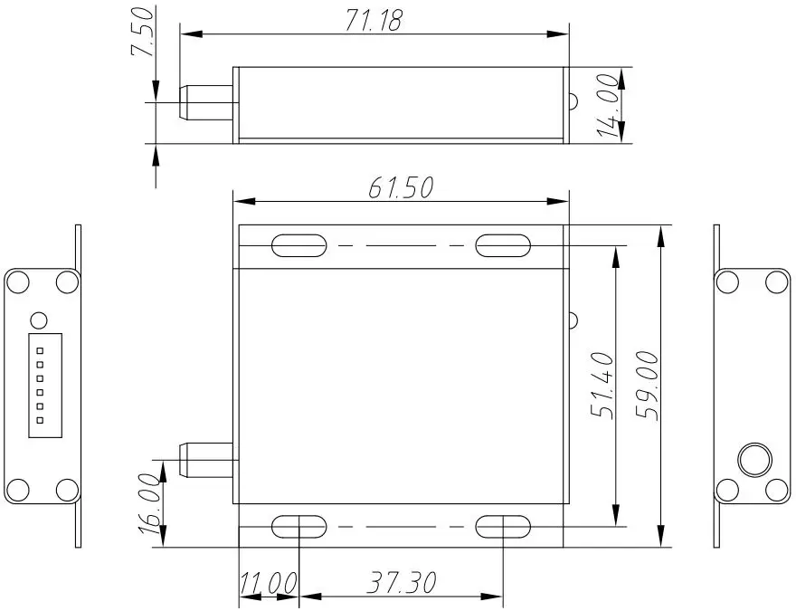 Mechanische Abmessungen des Funk-Schaltmoduls SK200-TX-1W Mechanische Abmessungen des Funk-Schaltmoduls SK200-TX-1W