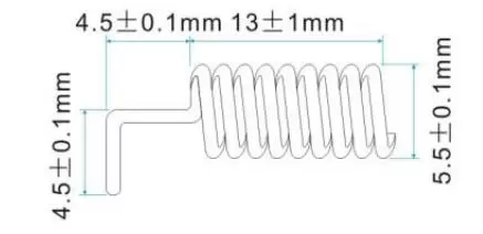 Abmessungen der 868 MHz Federantenne OD868-TH13 Abmessungen der 868 MHz Federantenne OD868-TH13