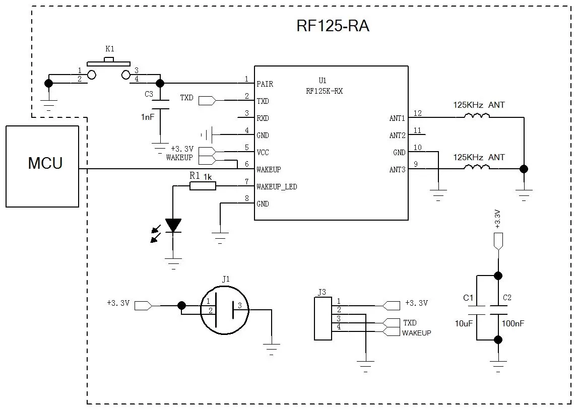 Anwendungsdiagramm des RF125-RX-Empfangsmodulanschlusses