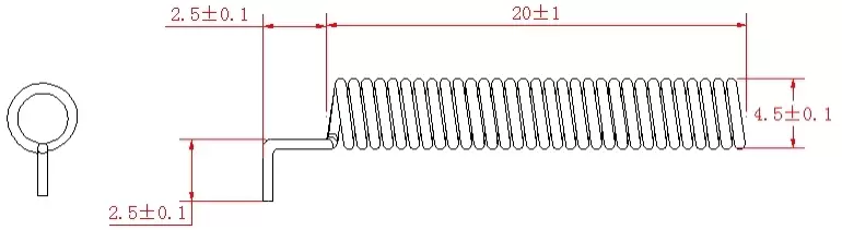 Abmessungen der 315-MHz-Kupferfederantenne mit schwarzem Rohr SW315-TH20 Abmessungen der 315-MHz-Kupferfederantenne mit schwarzem Rohr SW315-TH20