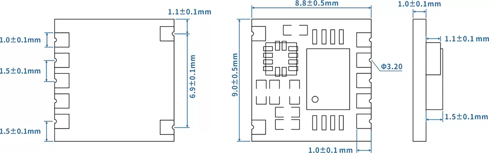 Abmessungen des 3D-Schrittzählermoduls STP201M Abmessungen des 3D-Schrittzählermoduls STP201M