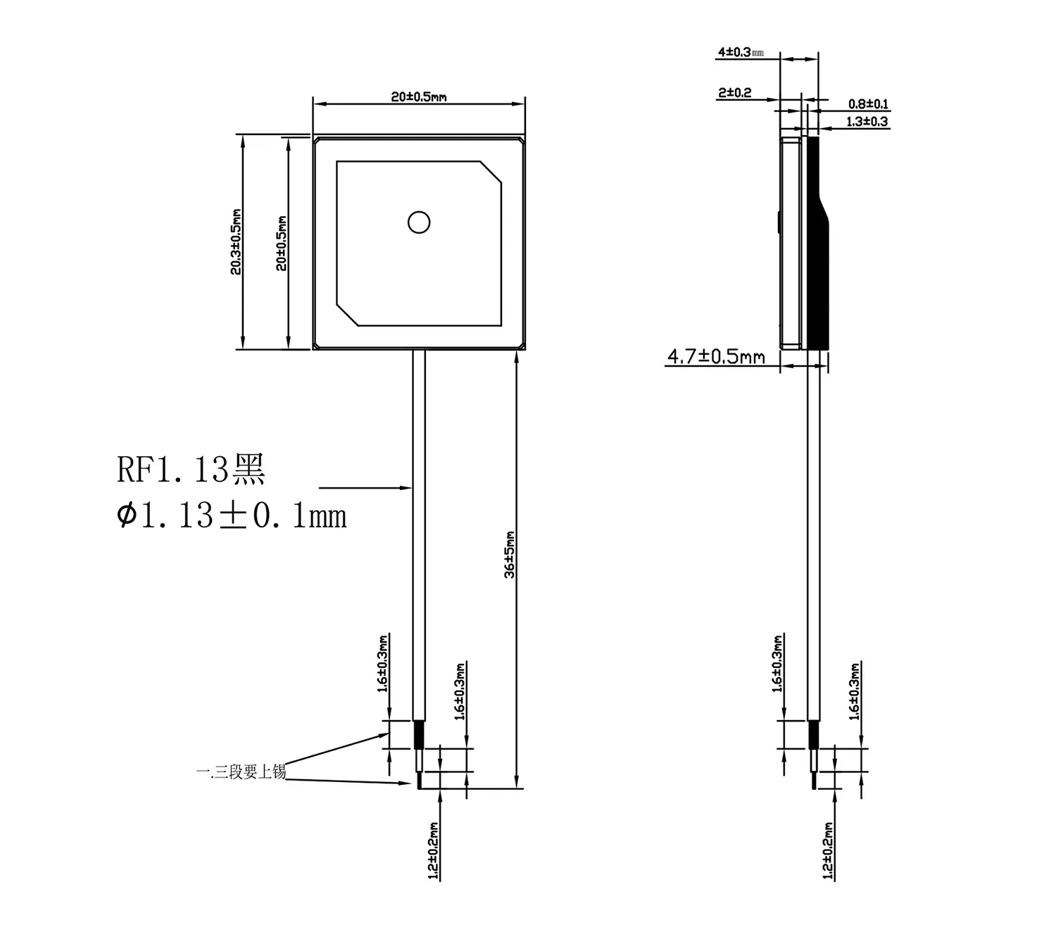 Mechanische Abmessungen der passiven GPS-Antenne mit hoher Verstärkung AGPS20P-36C