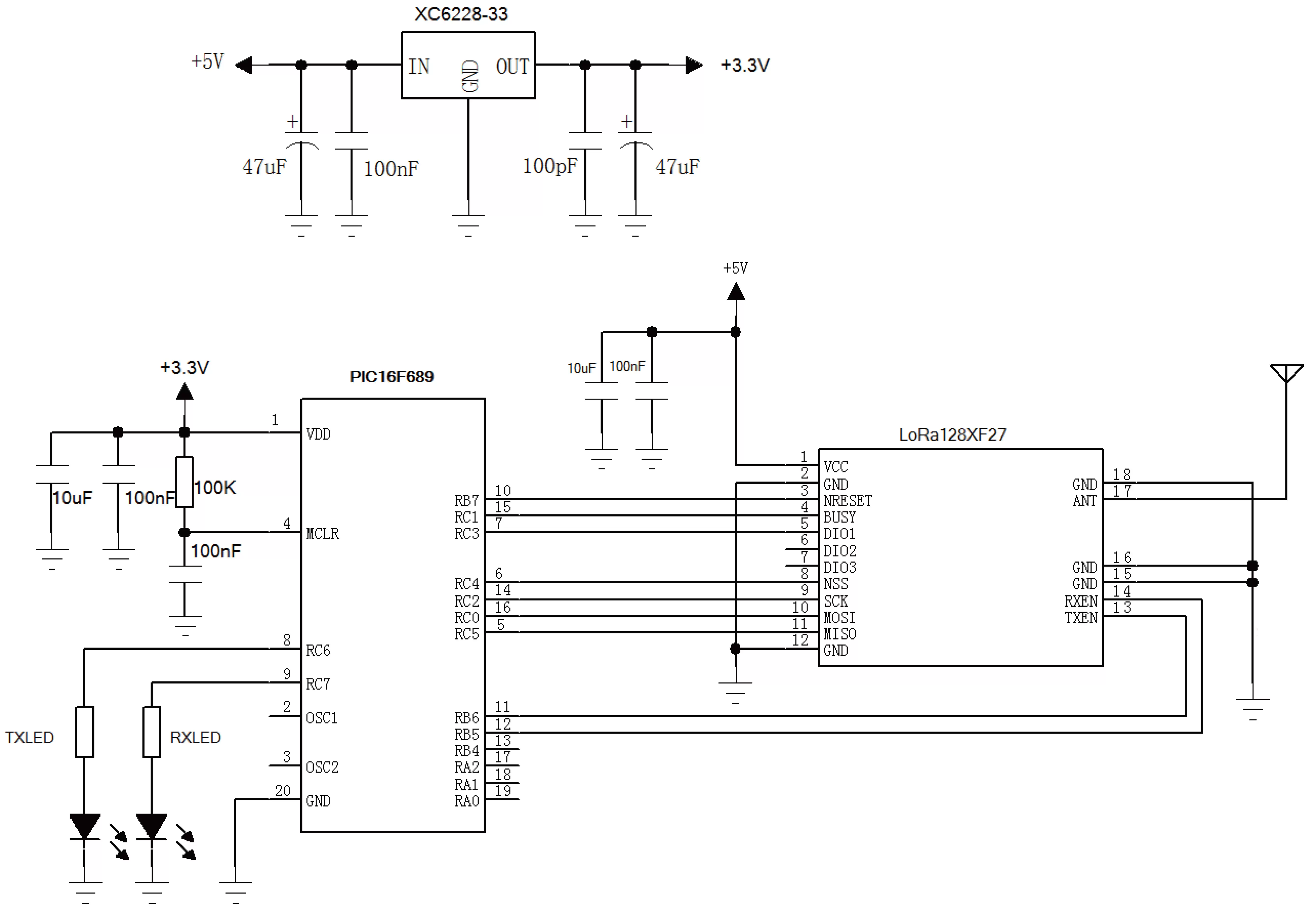 Anwendungsschaltung des 2,4 GHz 500 mW LoRa-Funkmoduls LoRa1280F27