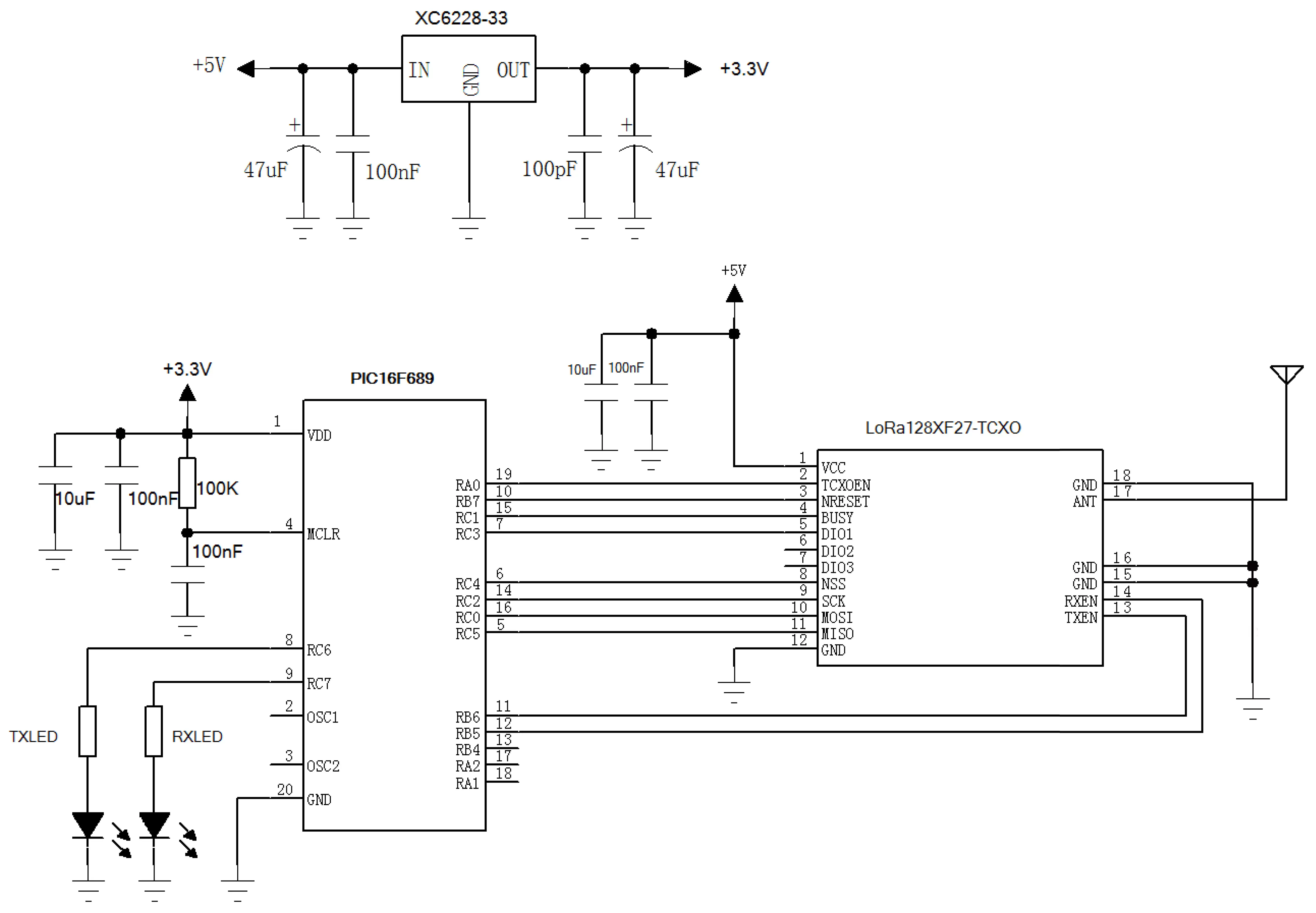Anwendungsschaltung des drahtlosen HF-Moduls LoRa1280F27-TCXO Anwendungsschaltung des drahtlosen HF-Moduls LoRa1280F27-TCXO