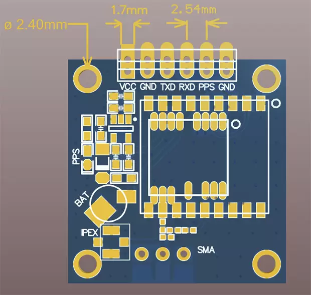 Mechanische Abmessungen des GPS-Moduls GPS03