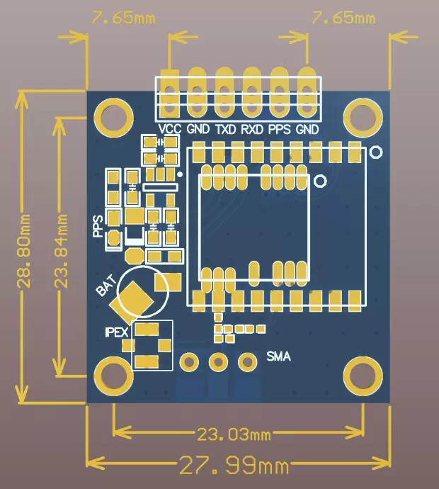 Mechanische Abmessungen des GPS-Moduls GPS03