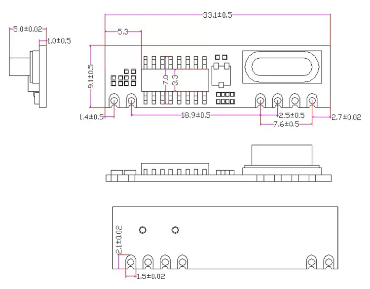 Mechanische Größen des 315 MHz ASK-Empfängermoduls SRX887