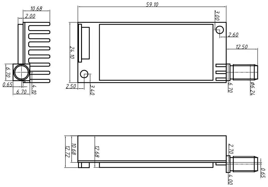 Mechanische Abmessungen des Funkmoduls DMR858S.