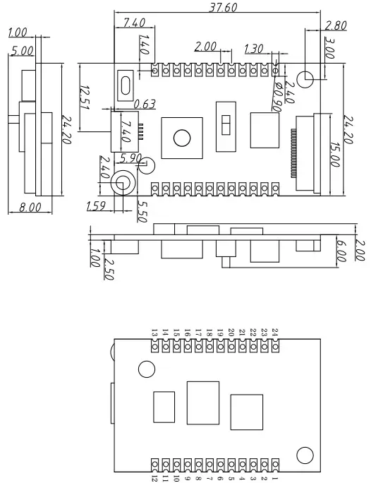Mechanische Abmessungen des Funkmoduls DMR858S.