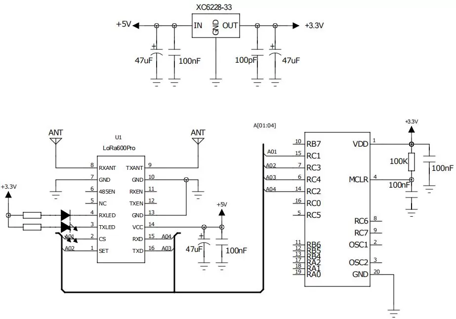 Anwendungsschaltung des LoRa-HF-Moduls LoRa600Pro Anwendungsschaltung des LoRa-HF-Moduls LoRa600Pro