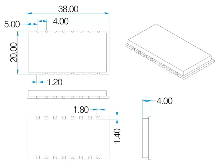 Mechanische Abmessungen des LoRa-HF-Moduls LoRa600Pro Mechanische Abmessungen des LoRa-HF-Moduls LoRa600Pro