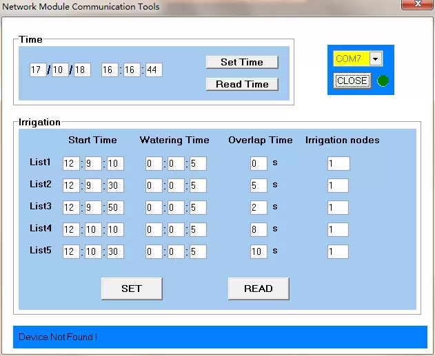 PC-Steuerungssoftware-Schnittstelle für drahtloses Bewässerungssystem