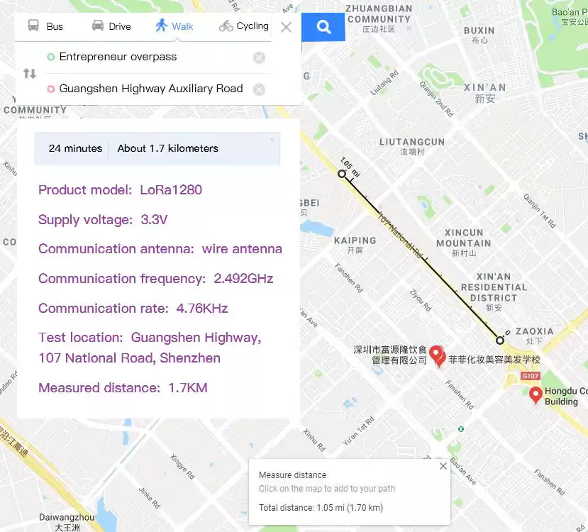 2,4-GHz-Modul LoRa1280-Übertragungsentfernungstest