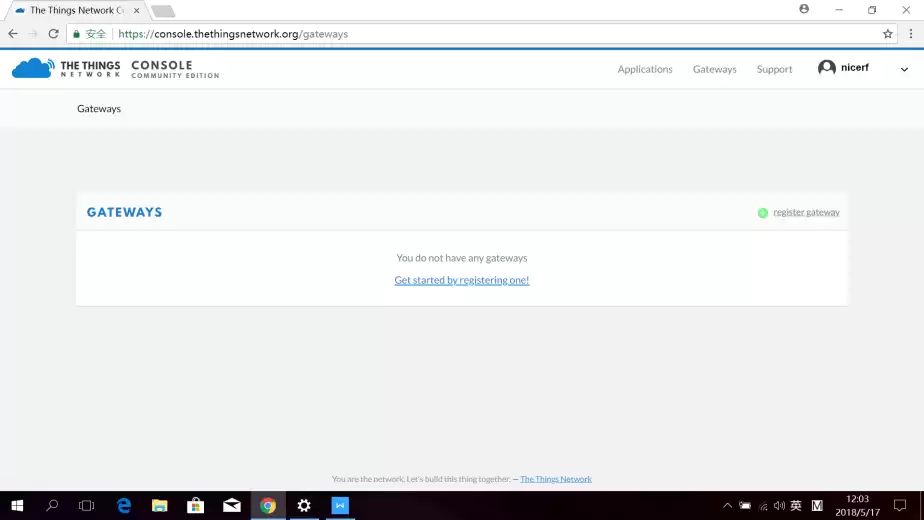 Klicken Sie auf GATEWAYS, um ein LoRaWAN-Gateway zu registrieren