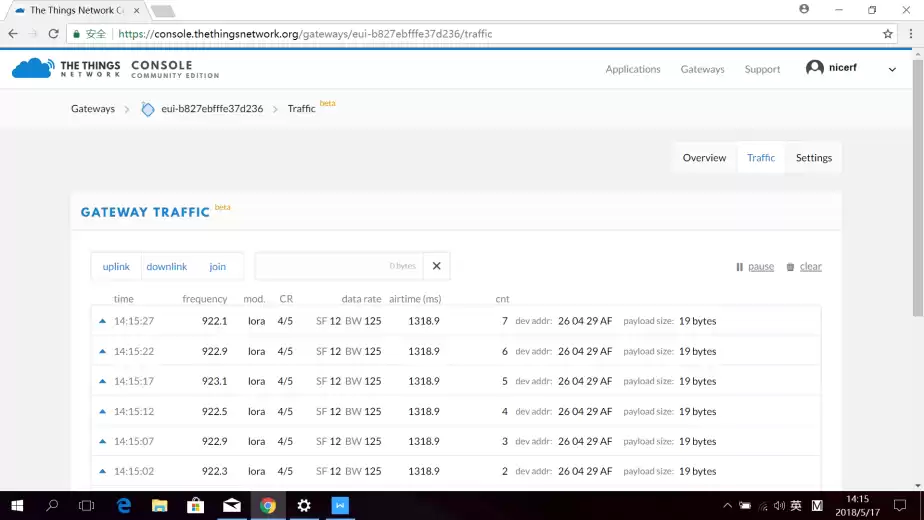Schalten Sie den Knoten ein. Wir können die Datenaktualisierung auf der Verkehrsseite sehen.