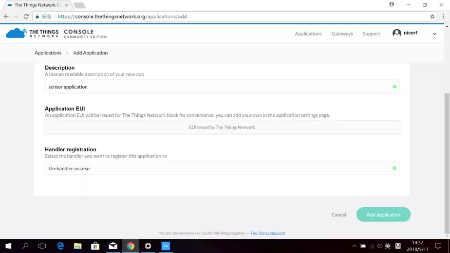 Wählen Sie die Handler-Registrierung als Ihre Gateway-Konfiguration aus und klicken Sie auf Anwendung hinzufügen