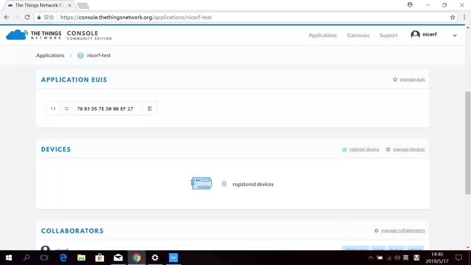 Nach dem Hinzufügen der Anwendung müssen wir ein Gerät registrieren. Klicken Sie auf das Gerät registrieren.