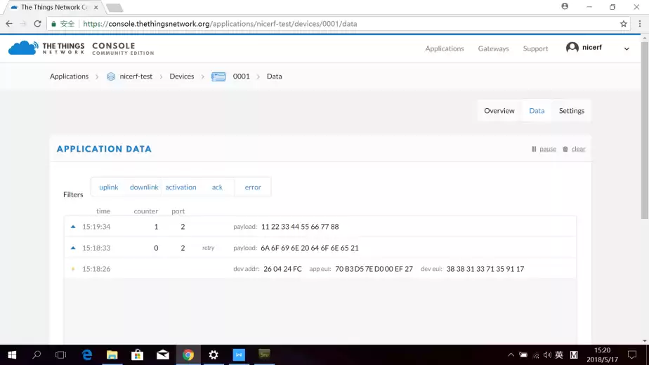 Klicken Sie auf Daten, um die Daten vom Knoten anzuzeigen.