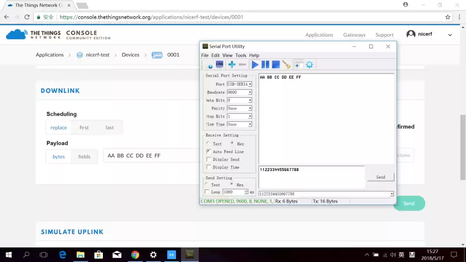 Der Knoten hat den Downlink erhalten