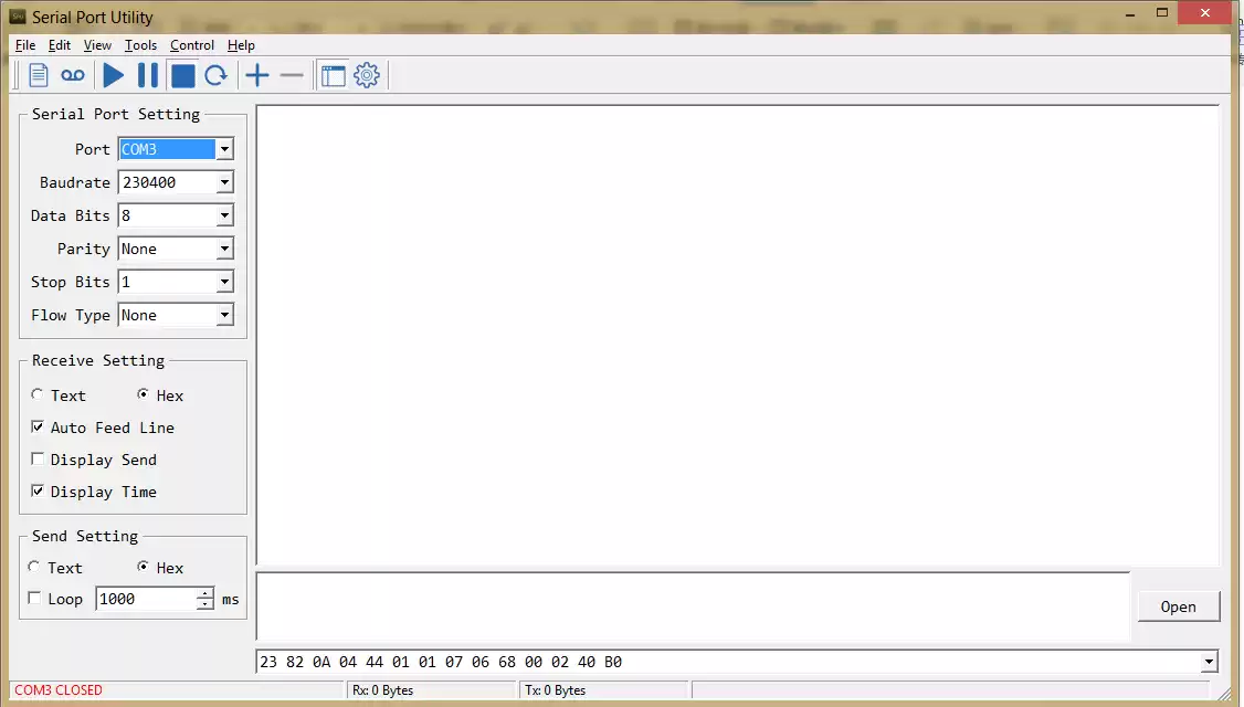 Öffnen Sie den Serienassistenten und stellen Sie die Seriennummer auf 230400,8,N,1 ein