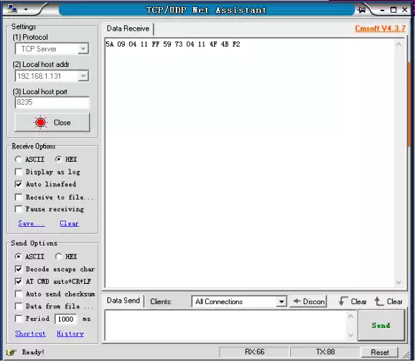 Nach dem Öffnen sieht die Ausgabe der empfangenen Knotendaten wie folgt aus