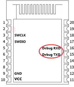 Pins 15 und 16 des BLE-Moduls BLE5101