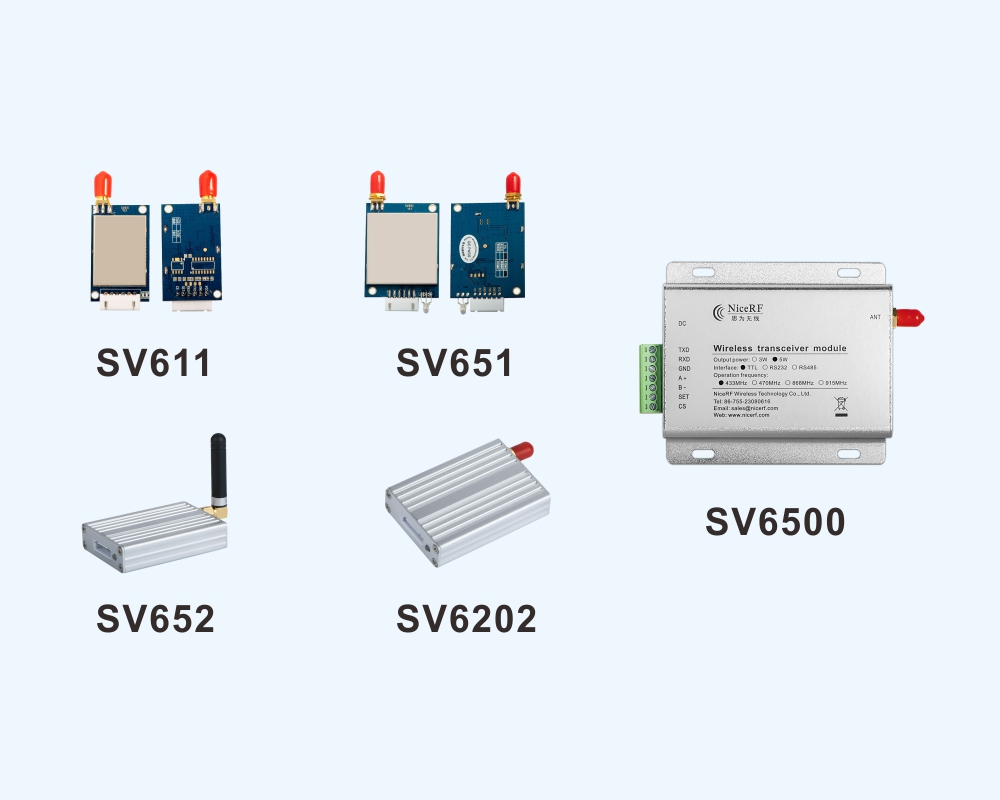 Uart-HF-Modul SV611, SV651 und HF-Modem SV652, SV6202, SV6500.