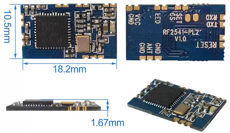 Mechanische Abmessungen des BLE-Moduls RF2541-PL2. Mechanische Abmessungen des BLE-Moduls RF2541-PL2.