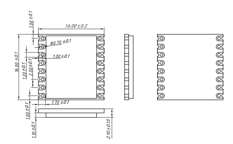 Mechanische Abmessungen des LLCC68 LoRa-Moduls LoRa-CC68